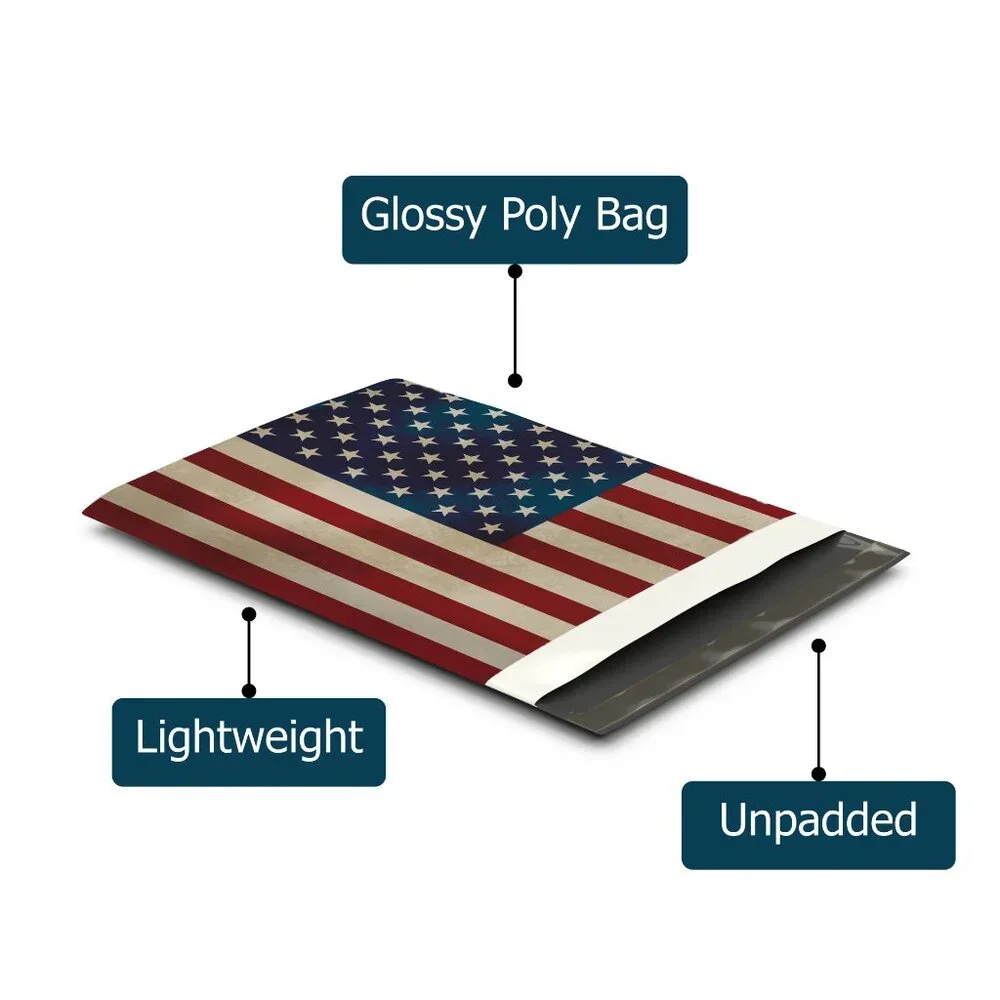 25 pack 10x13 Rustic American Flag Designer Poly Mailers
